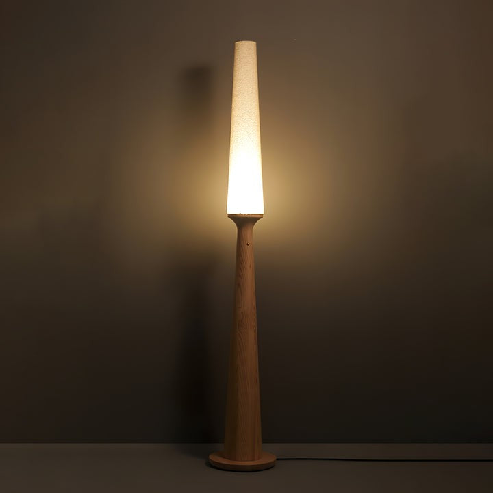 Vertical Wood Base Floor Lamp with Textured Shade