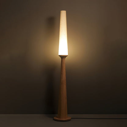 Vertical Wood Base Floor Lamp with Textured Shade