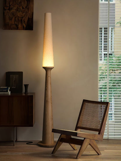 Vertical Wood Base Floor Lamp with Textured Shade