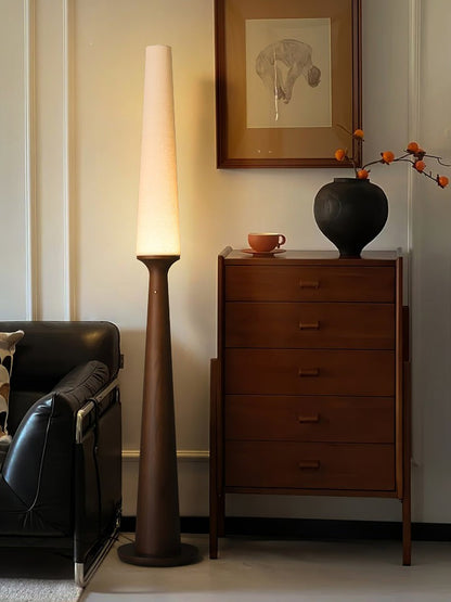 Vertical Wood Base Floor Lamp with Textured Shade