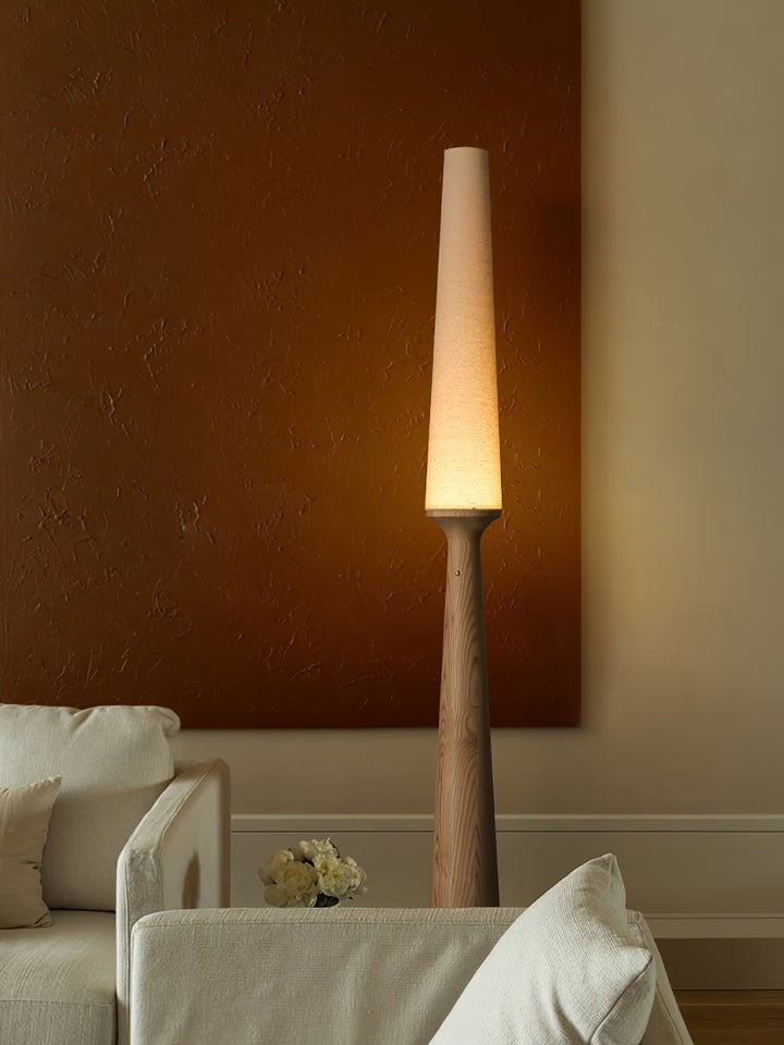 Vertical Wood Base Floor Lamp with Textured Shade
