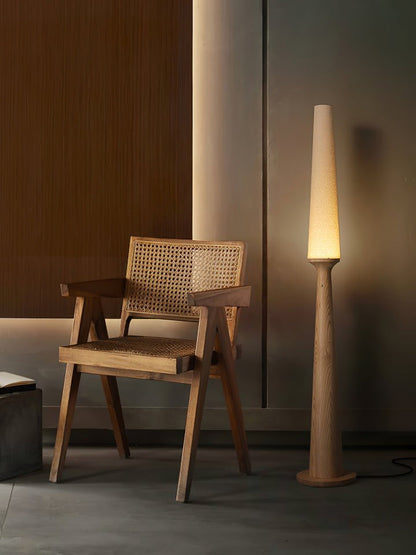 Vertical Wood Base Floor Lamp with Textured Shade