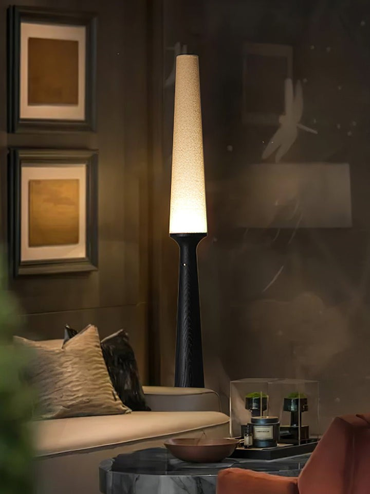 Vertical Wood Base Floor Lamp with Textured Shade