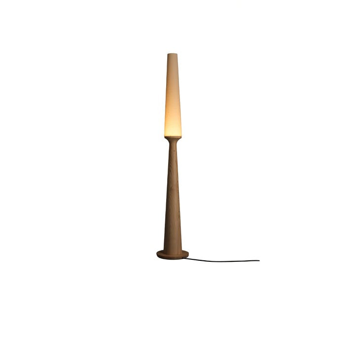 Vertical Wood Base Floor Lamp with Textured Shade