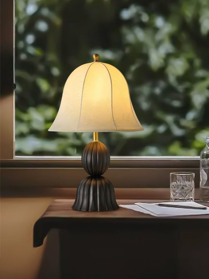 Vintage Floral Bell Shade Table Lamp with Dark Walnut Base