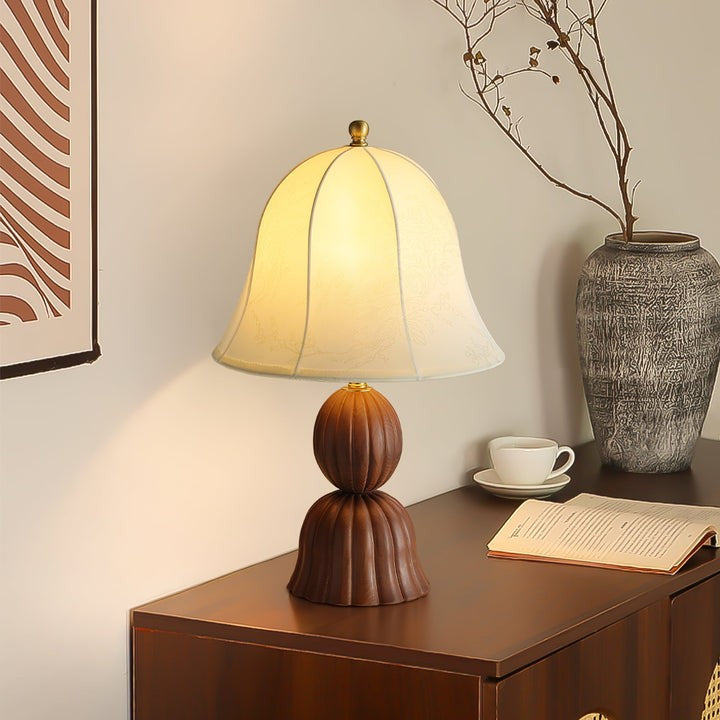 Vintage Floral Bell Shade Table Lamp with Dark Walnut Base
