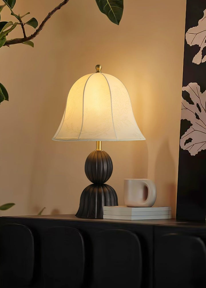 Vintage Floral Bell Shade Table Lamp with Dark Walnut Base