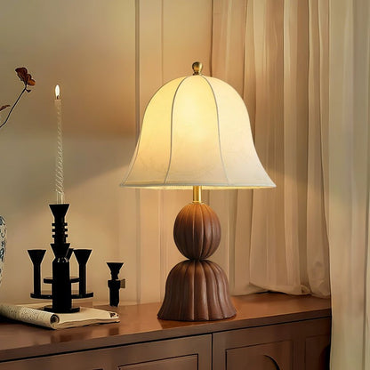 Vintage Floral Bell Shade Table Lamp with Dark Walnut Base