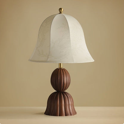 Vintage Floral Bell Shade Table Lamp with Dark Walnut Base