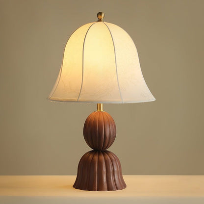 Vintage Floral Bell Shade Table Lamp with Dark Walnut Base