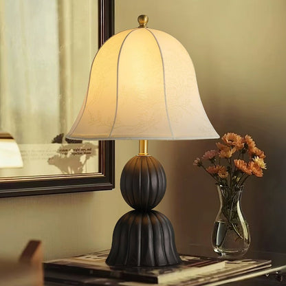 Vintage Floral Bell Shade Table Lamp with Dark Walnut Base