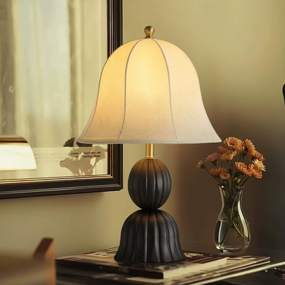 Vintage Floral Bell Shade Table Lamp with Dark Walnut Base