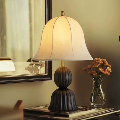 Vintage Floral Bell Shade Table Lamp with Dark Walnut Base