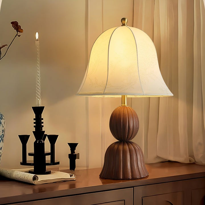 Vintage Floral Bell Shade Table Lamp with Dark Walnut Base