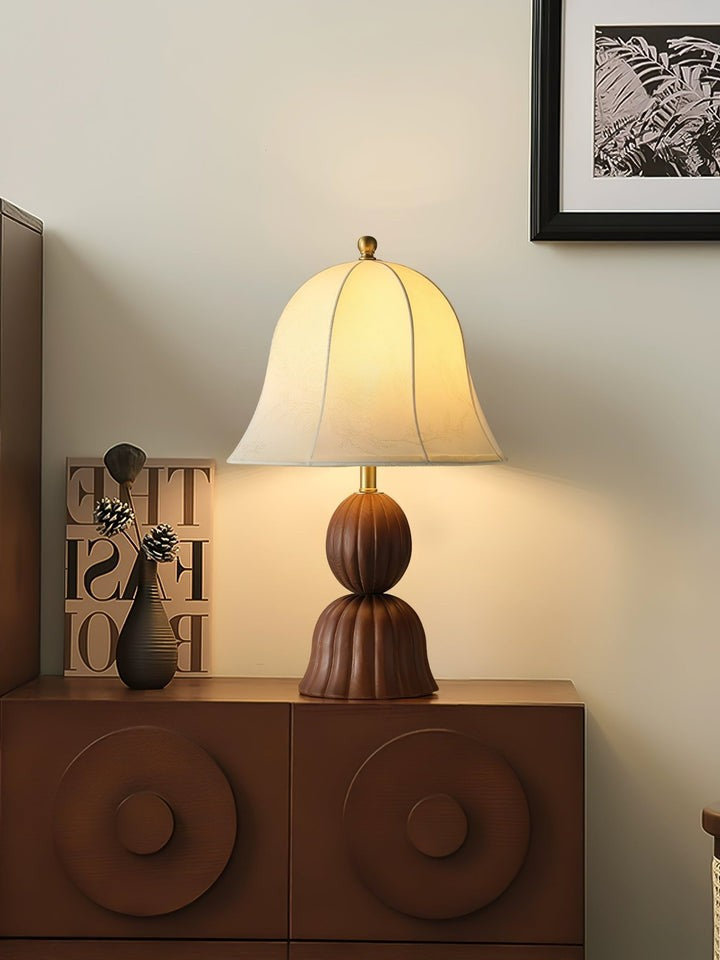 Vintage Floral Bell Shade Table Lamp with Dark Walnut Base