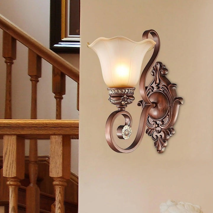 Vintage Glass Shade Wall Sconce with Brushed Copper Finish