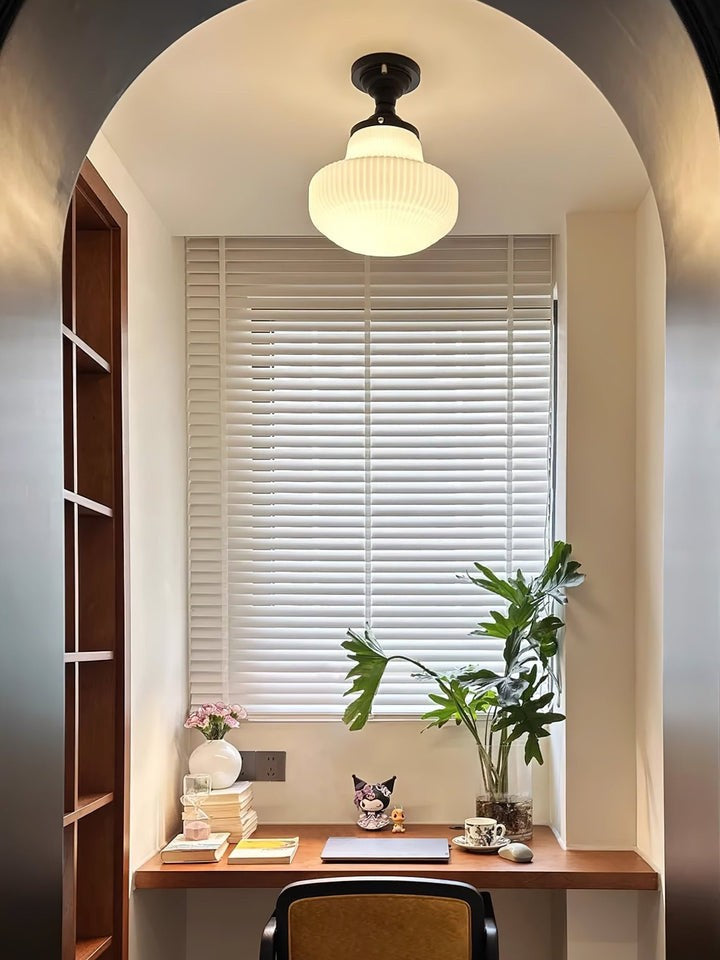 Vintage Ribbed Glass Flush Mount Ceiling Light