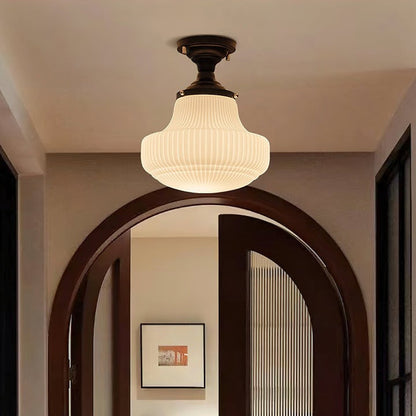 Vintage Ribbed Glass Flush Mount Ceiling Light