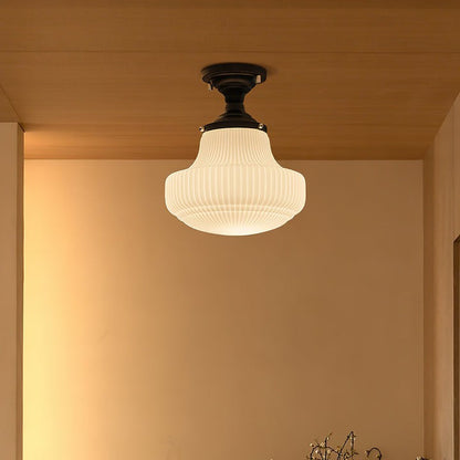 Vintage Ribbed Glass Flush Mount Ceiling Light