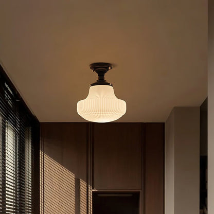 Vintage Ribbed Glass Flush Mount Ceiling Light