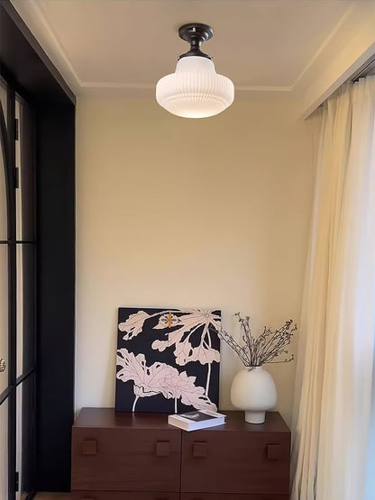 Vintage Ribbed Glass Flush Mount Ceiling Light