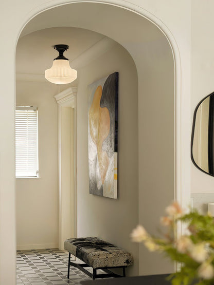 Vintage Ribbed Glass Flush Mount Ceiling Light