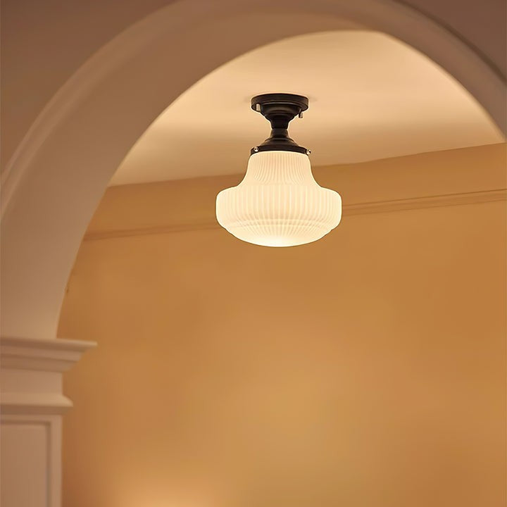 Vintage Ribbed Glass Flush Mount Ceiling Light
