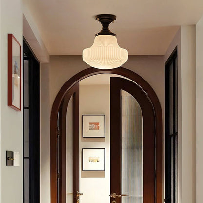 Vintage Ribbed Glass Flush Mount Ceiling Light
