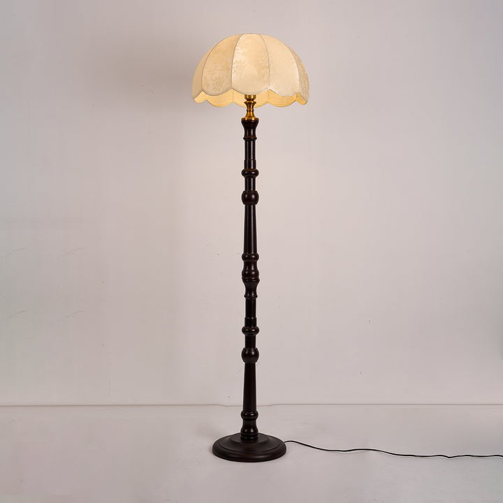 Vintage Sculpted Wood Floor Lamp with Fabric Shade