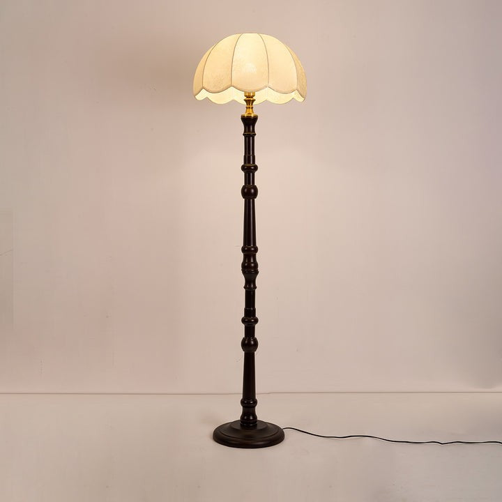 Vintage Sculpted Wood Floor Lamp with Fabric Shade