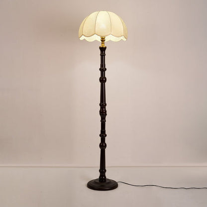 Vintage Sculpted Wood Floor Lamp with Fabric Shade