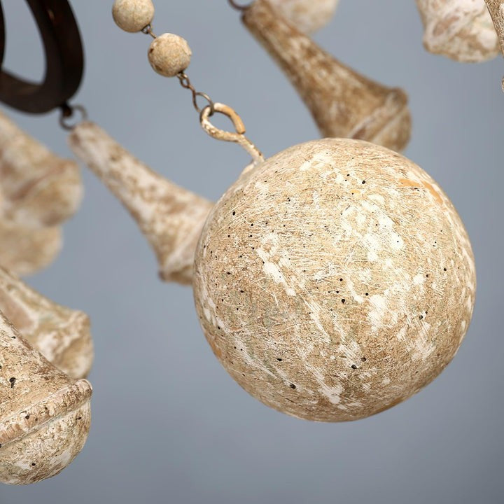 Vintage-Inspired 8-Light Wood and Metal Chandelier with Beaded Detail