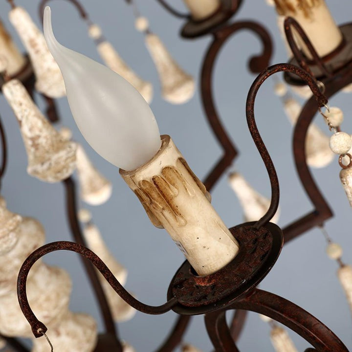 Vintage-Inspired 8-Light Wood and Metal Chandelier with Beaded Detail