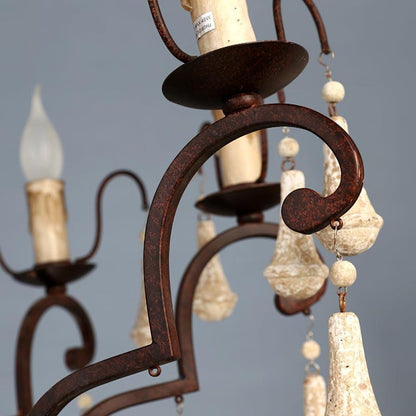 Vintage-Inspired 8-Light Wood and Metal Chandelier with Beaded Detail
