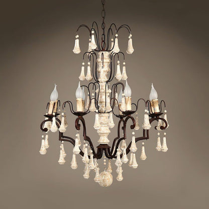 Vintage-Inspired 8-Light Wood and Metal Chandelier with Beaded Detail