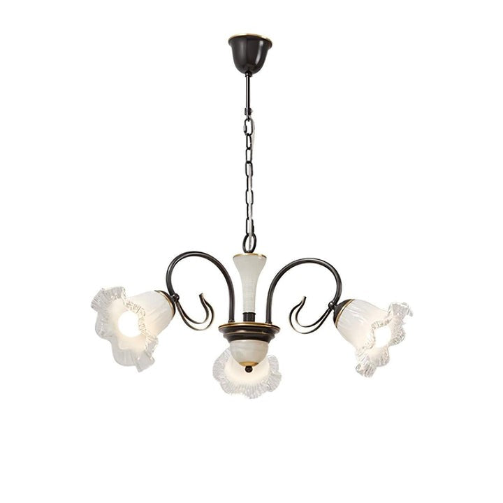 Vintage-Style Black Floral Chandelier with Brass & Glass Accents