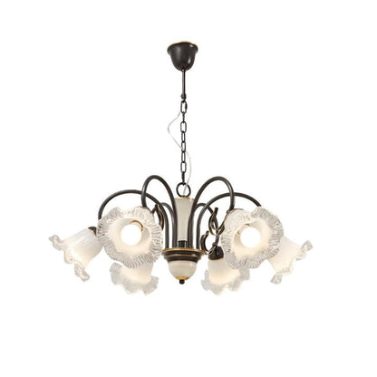 Vintage-Style Black Floral Chandelier with Brass & Glass Accents
