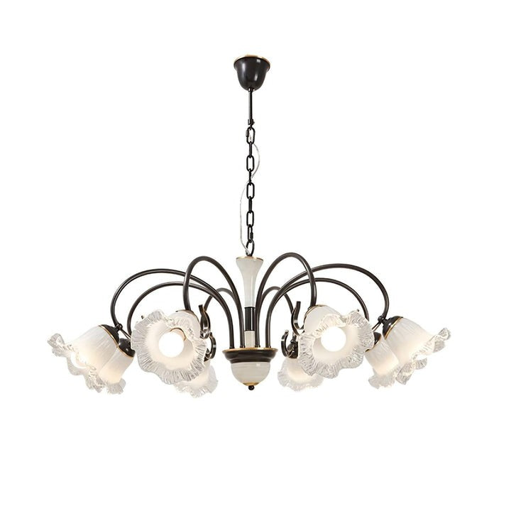 Vintage-Style Black Floral Chandelier with Brass & Glass Accents