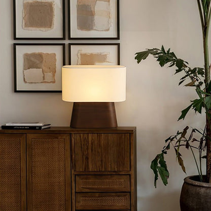 Walnut and White Touch-Control LED Table Lamp