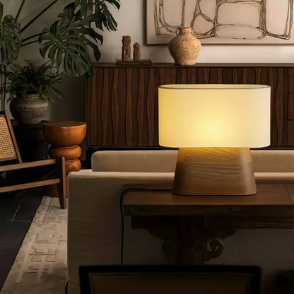 Walnut and White Touch-Control LED Table Lamp