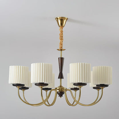 Walnut & Copper Multi-Arm Pleated Shade Chandelier