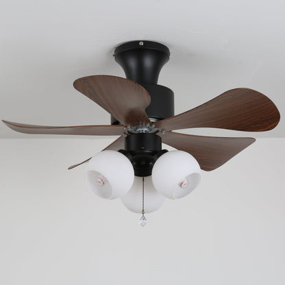 Walnut Woodgrain Ceiling Fan Light with Amber Glass Globes