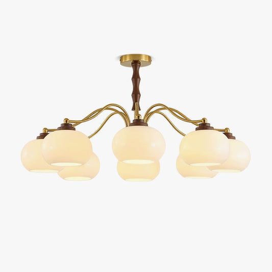 Walnut-Tone Glass Globe Ceiling Chandelier