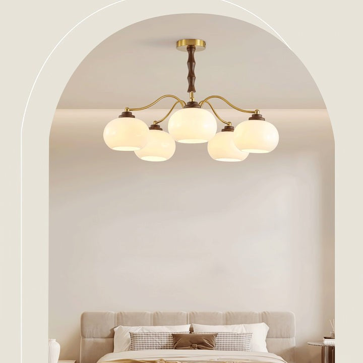 Walnut-Tone Glass Globe Ceiling Chandelier