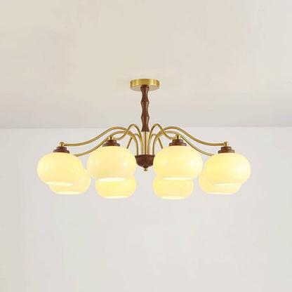 Walnut-Tone Glass Globe Ceiling Chandelier
