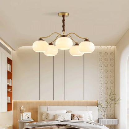 Walnut-Tone Glass Globe Ceiling Chandelier