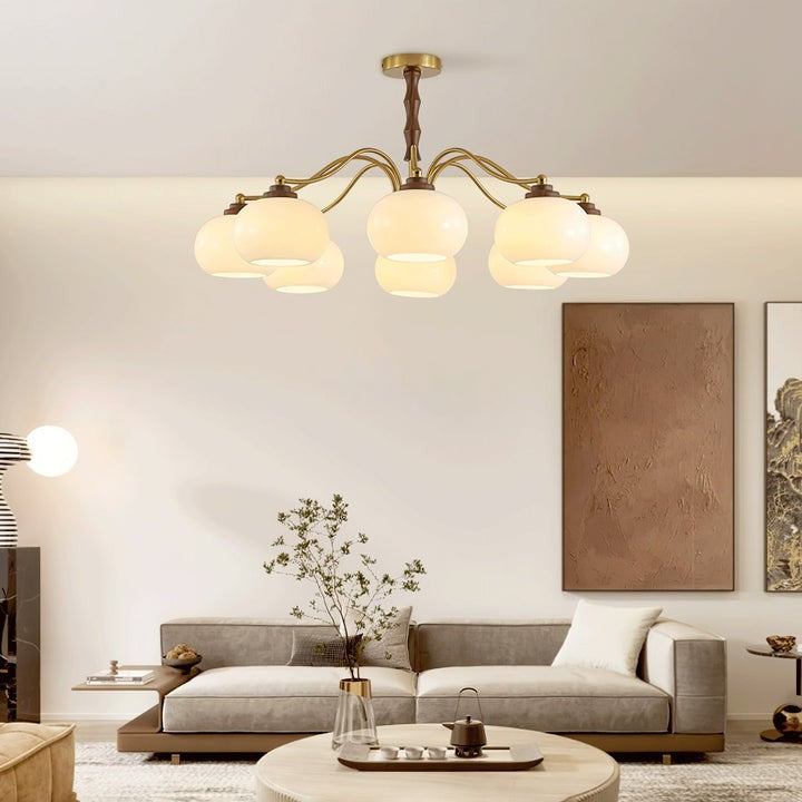Walnut-Tone Glass Globe Ceiling Chandelier
