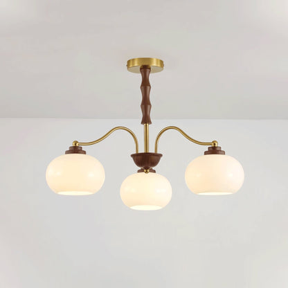 Walnut-Tone Glass Globe Ceiling Chandelier