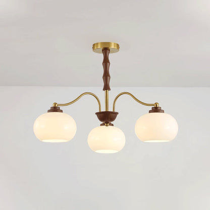 Walnut-Tone Glass Globe Ceiling Chandelier