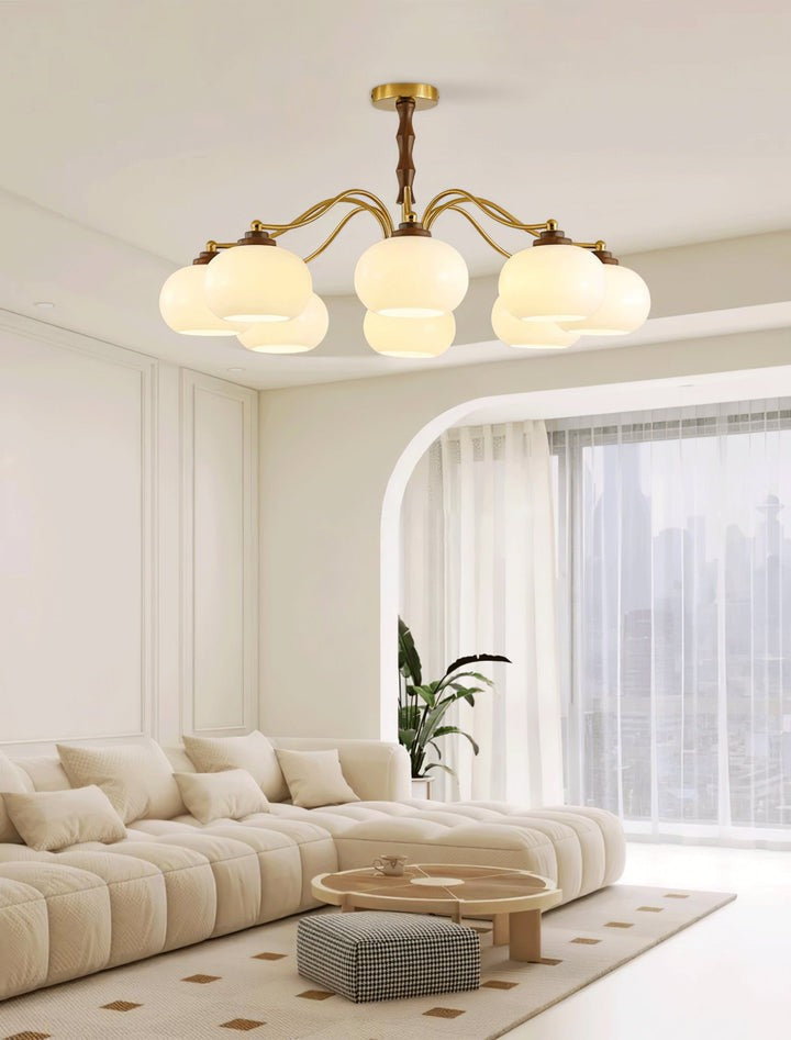 Walnut-Tone Glass Globe Ceiling Chandelier